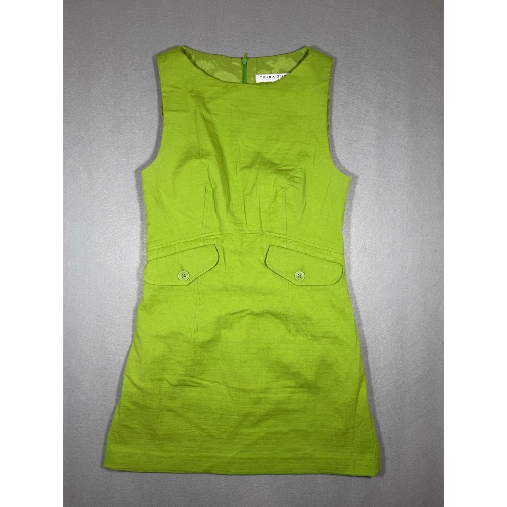 Trina Turk Artina Short Sheath Dress Sz 4 Matcha Green Retro Mid Mod